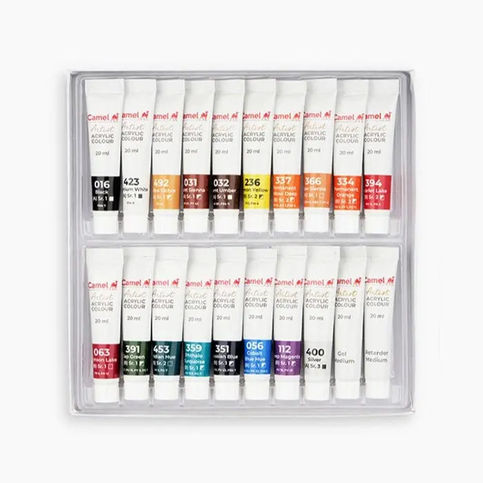 Camel Artist Acrylic Colours With Gel & Retarder Medium Set Camel
